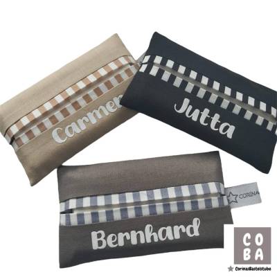 Taschentuchtasche TATÜTA Taschentuch Tasche Etui beige grau  schwarz personalisiert