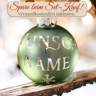 Personalisierte salbei grüne Weihnachtskugeln aus Glas, glänzend oder matt, Christbaumkugeln mit Wunschname