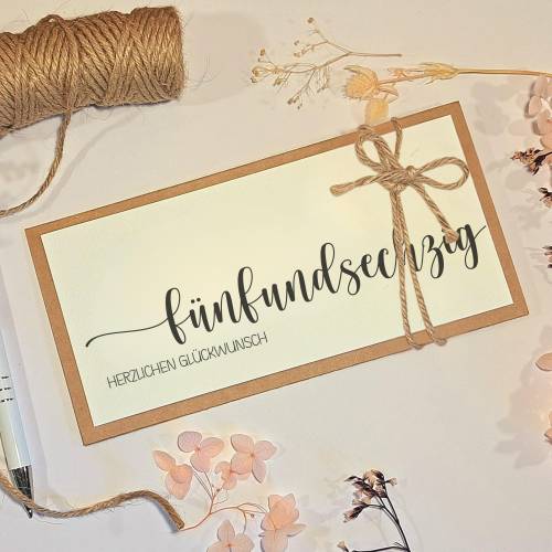 65. Geburtstag Geldgeschenk Karte – Personalisierte Glückwunschkarte aus Kraftpapier mit Juteschleife