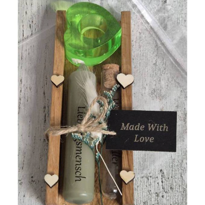 Geldgeschenk-Verpackung Wunscherfüller Kerze Set mit Reagenzglas & Kerzenhalter – personalisiertes Geschenk aus Eichenholz
