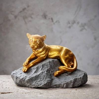 Vergoldeter Keramik-Panther von Valle d’Oro Patchi – Vintage Boho Chic Dekofigur, Italien