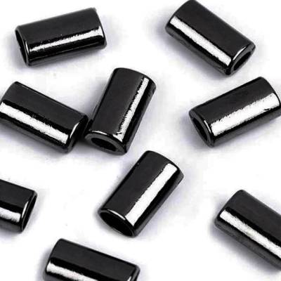 4 Kordelenden/Kordelstopper Metall Nickel, dunkel 14 mm, Ø 2 x 4 mm /  Ø  4 x 6 mm – Endstücke für Kordeln