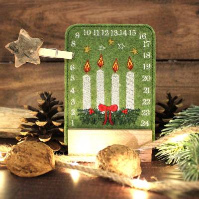 Stickdatei ITH Tischadventskalender Kerzen ab 10x10cm Adventskalender