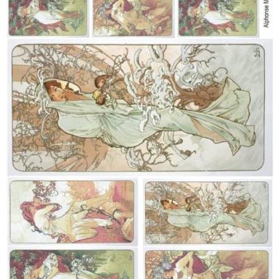 Softpapier, Decoupage, Bastelpapier, A4, Alphonse Mucha, Jugendstil, S0224