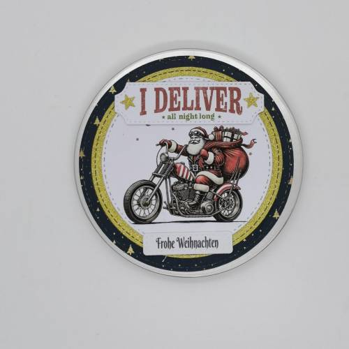 Gutscheinbox Weihnachten – Edle Gutscheindose rund aus Metall, Handarbeit, Geschenkverpackung für Gutscheinkarten