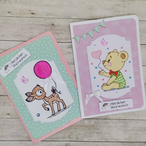 Personalisierte Kindergeburtstagskarte mit Rehkitz oder Teddybär – Handgefertigte Glückwunschkarte mit Name und Alter