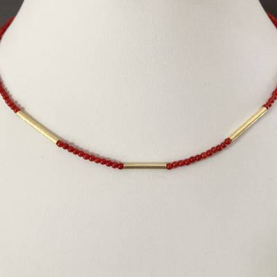 Kette hellrote Koralle & vergoldetes Si925 – Handgemachte Edelsteinkette Unikat Geschenk
