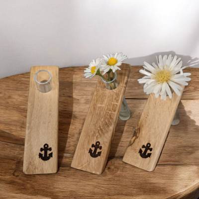 Blütenfreund Nordsee, Minivase Handarbeit aus Echtholz kleine Dekoration oder Geschenkidee für jeden Anlass