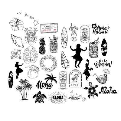 Hawaii Bundle PNG SVG Datei - Download Datei Plotterdatei - Plotter File - Surfboard Turtle USA Schildkröte Hibiskus 