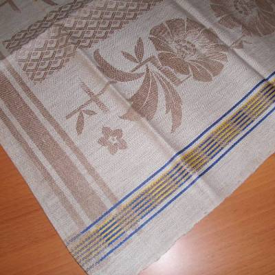 Leinentuch Geschirrtuch beige braun blau gelb Vintage aus den 1950er oder 1960er Jahren