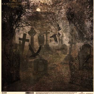 Bastelkarton Gothic Stories – Bastelpapier, Friedhof, Gräber – 31 x 32 cm, SL1239