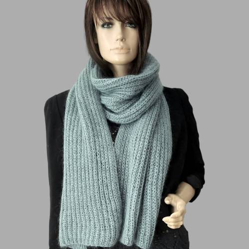 Strickschal, mint, Wolle, Mohair, gestrickt, Wollschal, Schal