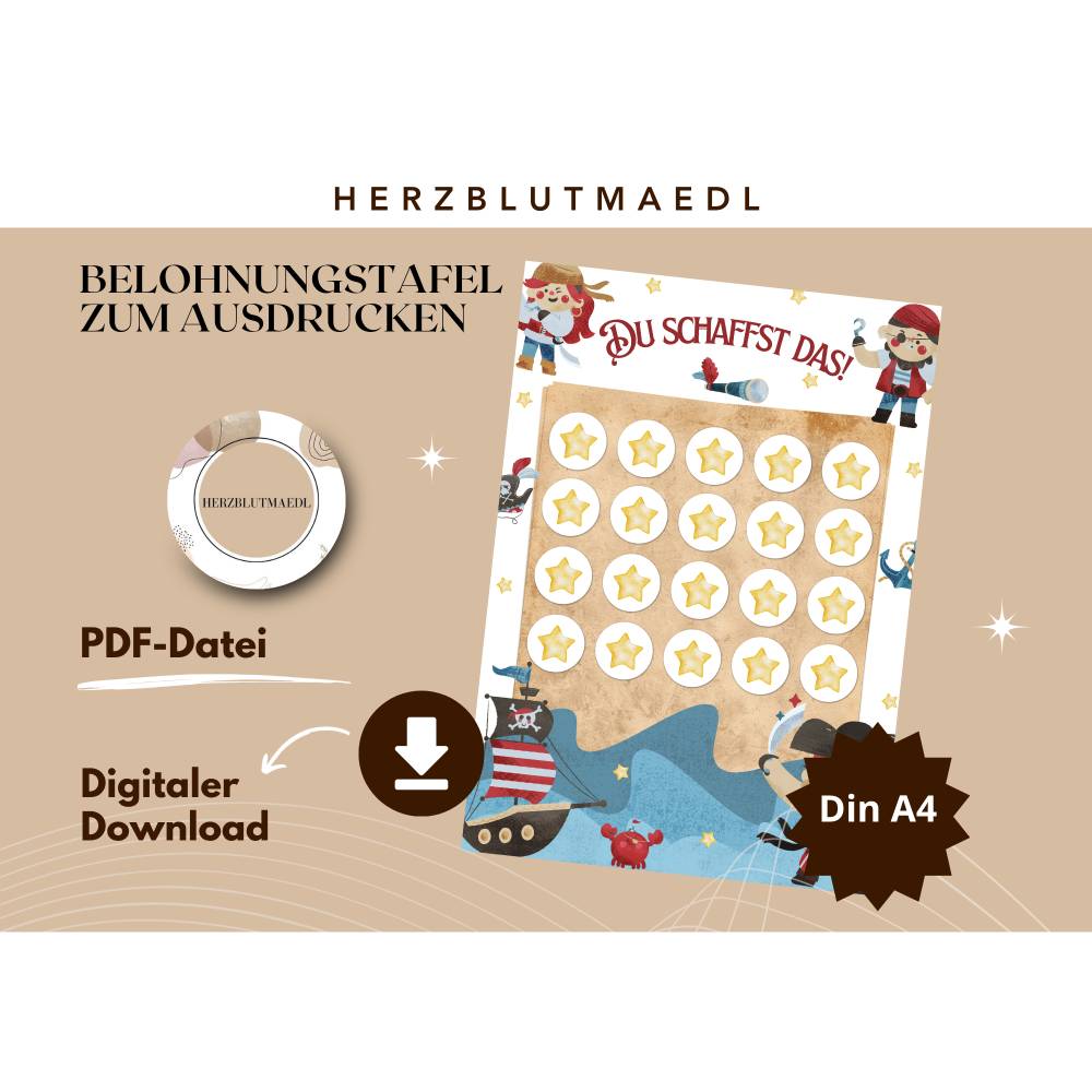 Belohnungstafel Pirat für Kinder – Motivation & Spaß beim Ziele erreichen | Spielerisch Ziele erreichen Bild 1
