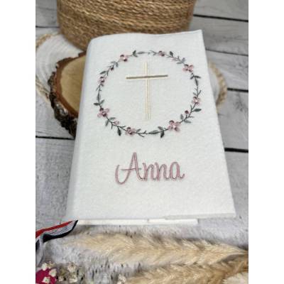 Mädchen Gotteslobhülle Blütenkranz Gebetbuchhülle Blumenkranz Blumen Kreuz aus Filz personalisiert