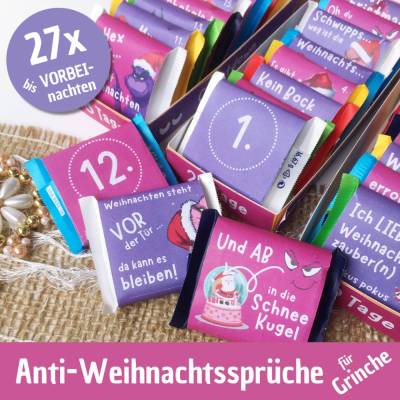Adventskalender für Weihnachtsmuffel – Anti-Weihnachten Grinch Sprüche - Mini Schokolade Banderolen als PDF