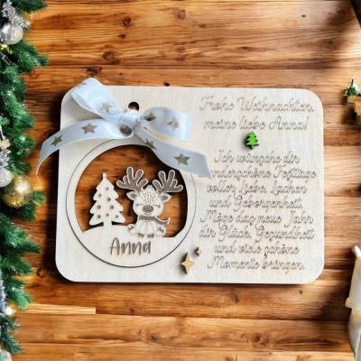 Personalisierte Weihnachtskarte mit Weihnachtsbaumanhänger, Weihnachtsgeschenk, Weihnachtskugel Name, Kindergeschenk