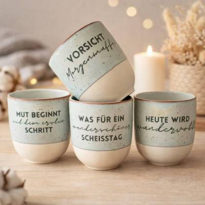 Gravierte Keramikbecher mit Sprüchen – Einzigartige Kaffeebecher & Teebecher für deinen perfekten Start