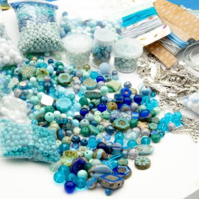 DIY Perlenbastelmischung XL blau, Bastel Mix, Perlensuppe, Schmuckherstellung, Geschenkidee