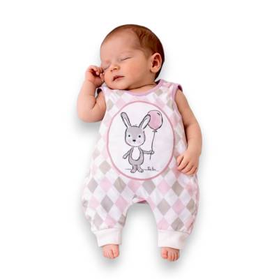 Handmade Strampler Hase Größe 62/68 für die Baby Erstausstattung // Baby Kleidung Mädchen Strampler ohne Fuß in rosa und