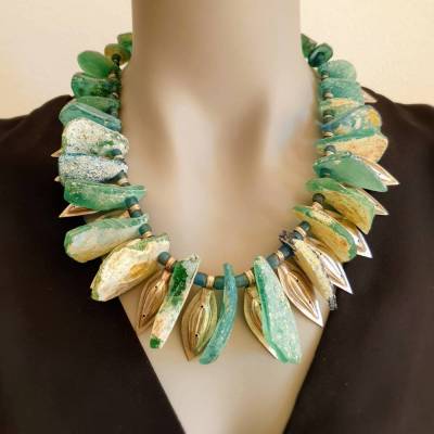 Unikat-Halskette WÜSTENGLAS ambra Schmuck | grün türkis antik glas silber statement | individuell ausgefallen handgefert