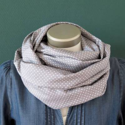 Loop Schal Damen Baumwolle Punkte hellgrau weiß Schlauchschal Baumwollschal dots