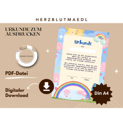Regenbogen-Urkunde zum Ausdrucken – Fröhliche Belohnung & Geschenkidee für Kinder