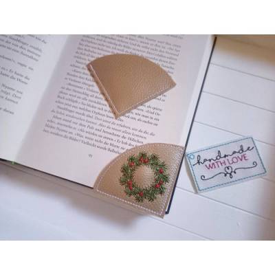 Lesezeichen Weihnachts Kranz gestickt aus Kunstleder gold – Geschenkidee Weihnachten & Adventskalender