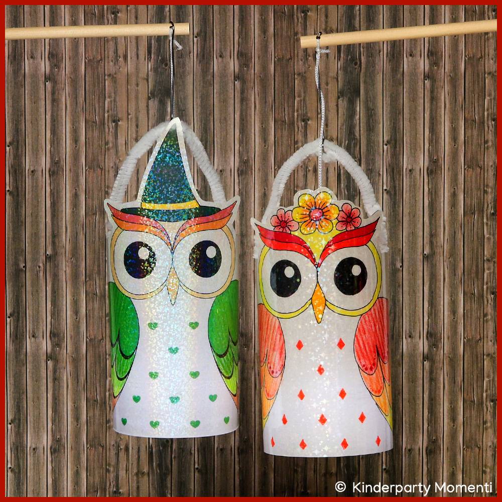 Drei Vorlagen zum Basteln von Eulen Laternen aus PET Flaschen Bild 1