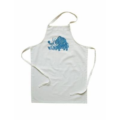 Vegan Mammut. Bio Küchenschürze, naturfarben. Handsiebdruck.