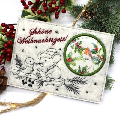 Stickdatei ITH Mugrug Spatz und Maus Adventszeit Auszeit