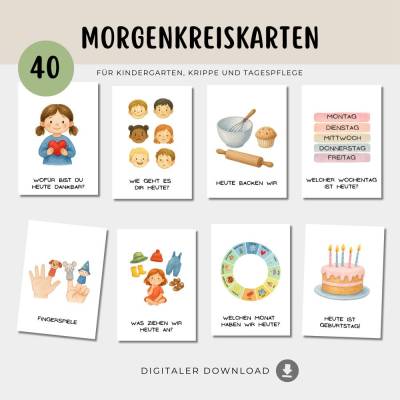 Morgenkreiskarten für Kindergarten und Kita, Morgenkreis Bildkarten als PDF Download, Aktivitäten Flashcards Morgenkreis