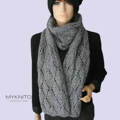 Strickschal, Wolle, Alpaka, mittelgrau, gestrickt, Wollschal, Schal, Winterschal