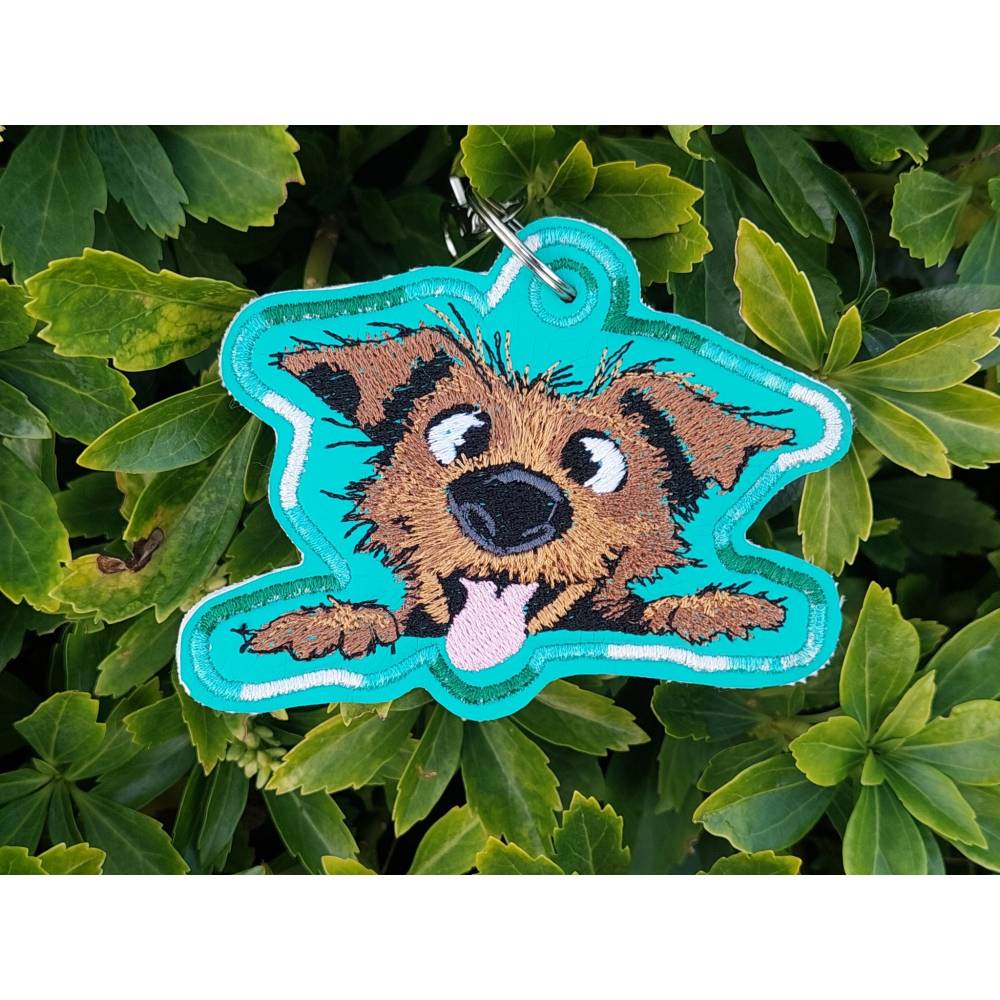 Hund crazy ITH Stickdatei 10x10cm – Lustiger Schlüsselanhänger & Taschenbaumler für Hunde-Fans Bild 1