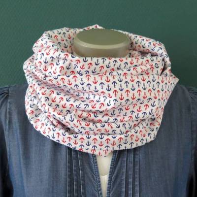 Loop Schal maritim Anker Baumwolle weiß blau rot Schlauchschal Baumwollschal