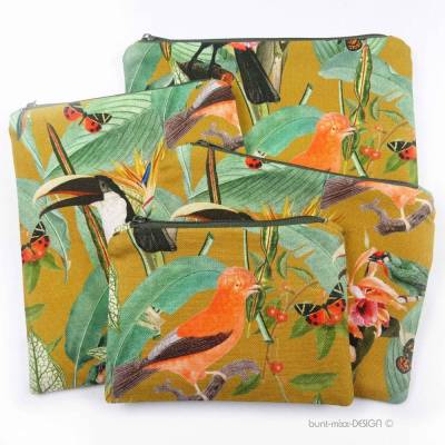 Täschchen 4 Größen, Canvas Regenwald Tukan tropisch Dschungel, Universaltasche Organizer