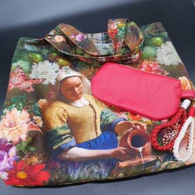 Shopper „Vermeer Milchmädchen“ – große Canvas-Tasche mit Mäppchen & Handschlaufe