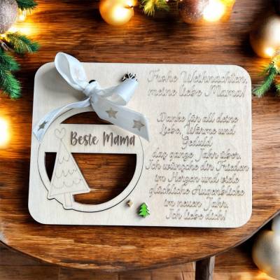 Personalisierte Holzkarte mit Weihnachtsbaumanhänger,Weihnachtsgeschenk,Weihnachtskugel Beste Mama, Weihnachtskarte