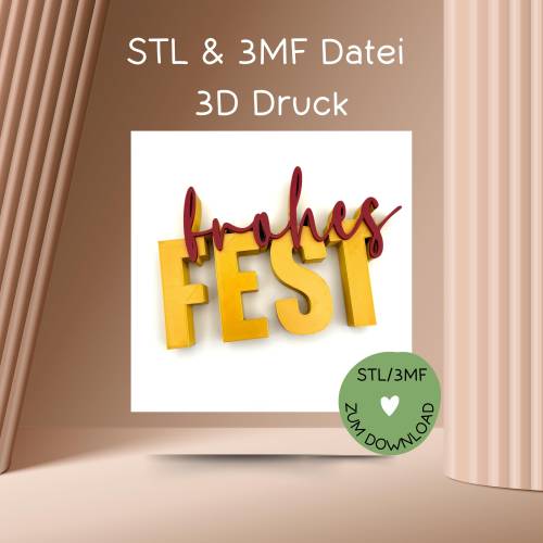 Schriftzug FROHES FEST, Digitale Datei, 3D-Druckdatei, STL und 3MF-Format, Weihnachten