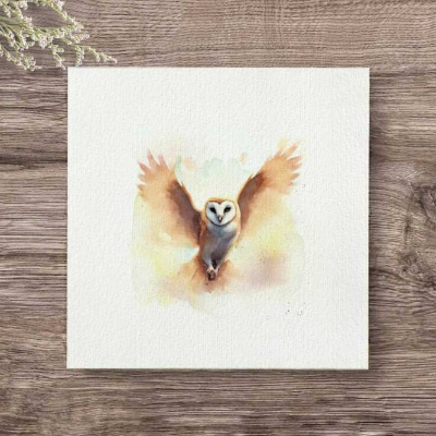EULE Mini Aquarell, Wandbild Kunstdruck auf Büttenpapier, Geschenkidee Flügeltiere Miniatur Bild im Landhausstil