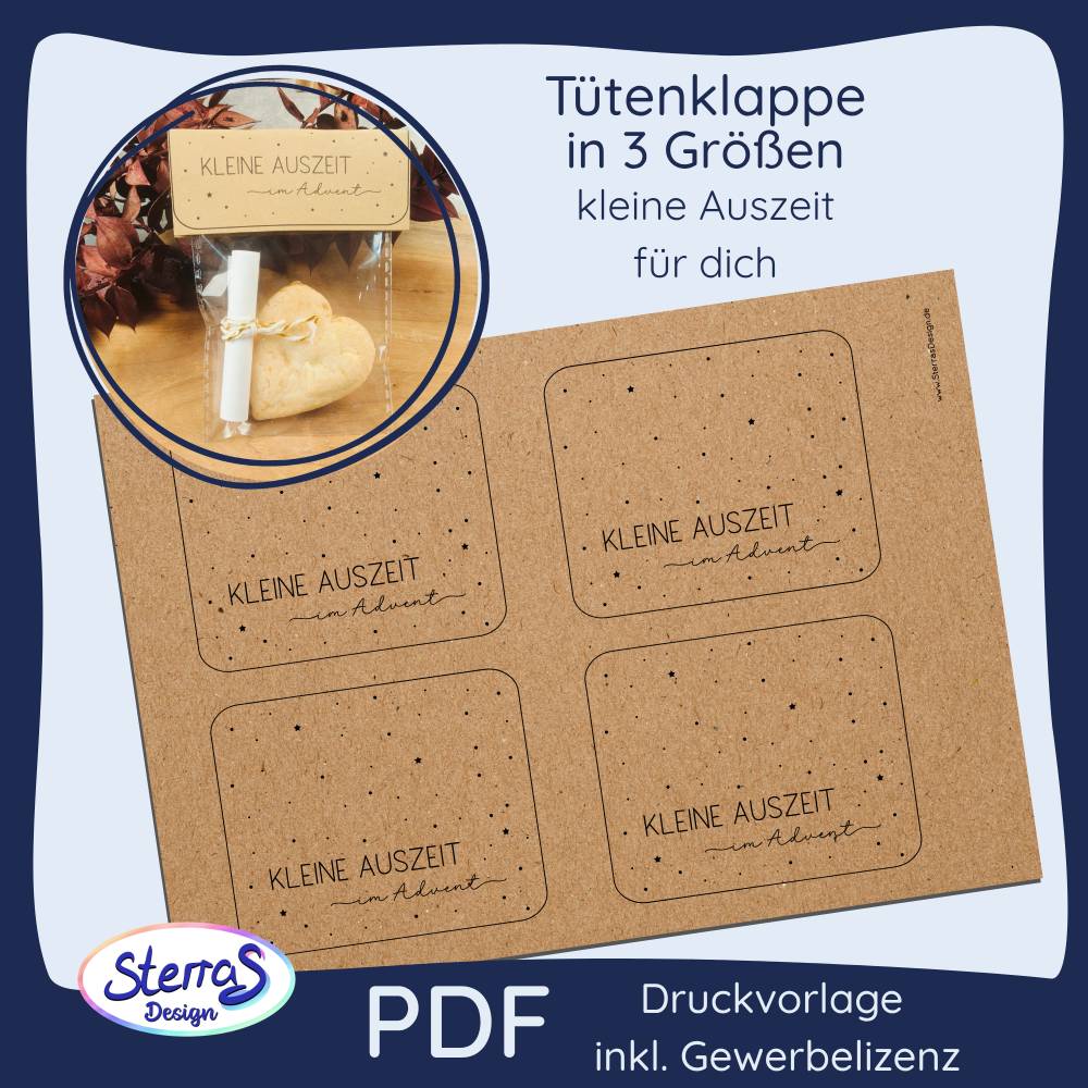 Weihnachten Tütenklappe PDF Vorlage – Kleine Auszeit im Advent, zum Ausdrucken für Geschenktüten Bild 1