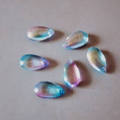 6 handgemachte Murano Anhänger Tropfen, Türkis-Rosa