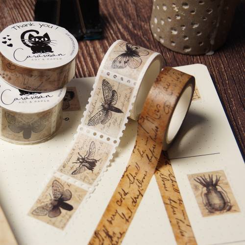 Washi Tape Set Dark Academia | 1x Washi Stamps Schmetterlinge + 1x Washi Tape Scriptures | für Journaling, Scrapbooking