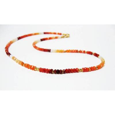 Opal Kette – Feueropal Edelsteinkette Collier mit vergoldetem Silber 925, Unikat, Handmade