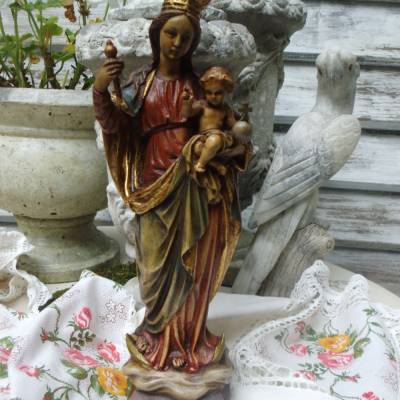 Vintage Madonna Holz Schnitzerei Patrona Bavaria Polychrom Mutter Gottes Jesuskind Sakral Figur Holzfigur