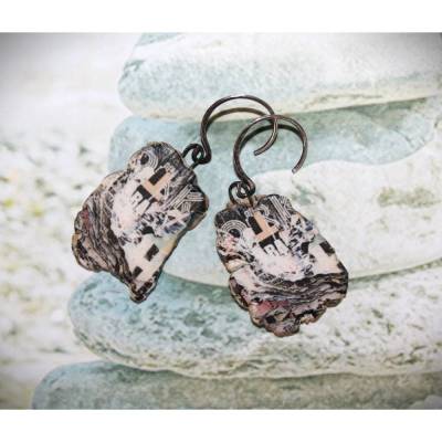 Ohrringe, Ohrschmuck, handgeschmiedete Silber Ohrhaken, handgefertigte rustikale Tonanhänger