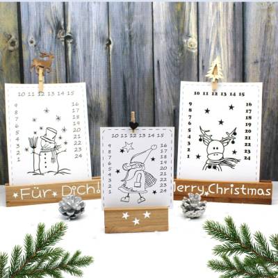 Adventskalender Tischkalender Druckvorlage PDF Elch Schneemann Weihnachtsmann