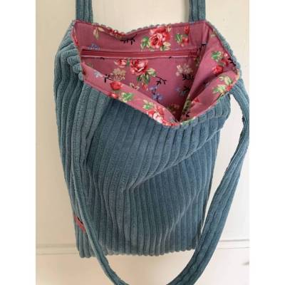Hochwertige Wendetasche, Cordtasche, Schultertasche, Umhängetasche, Hollandstoff, Shopper, türkis