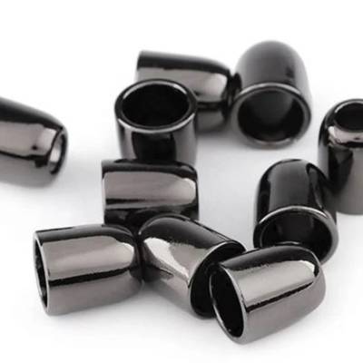 4 Kordelenden/Kordelstopper Metall Nickel, dunkel 10 x 11 mm, Ø 5 mm – Endstücke für Kordeln