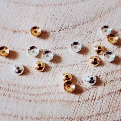 50 Perlenkappen Messing 925 Sterling versilbert/ 24K vergoldet 4 mm x 1,5 mm 2 Farben zur Auswahl