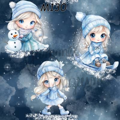 M130 Kinderstoff Wintermädchen – PummelPinguine-Design in 13 Stoffarten